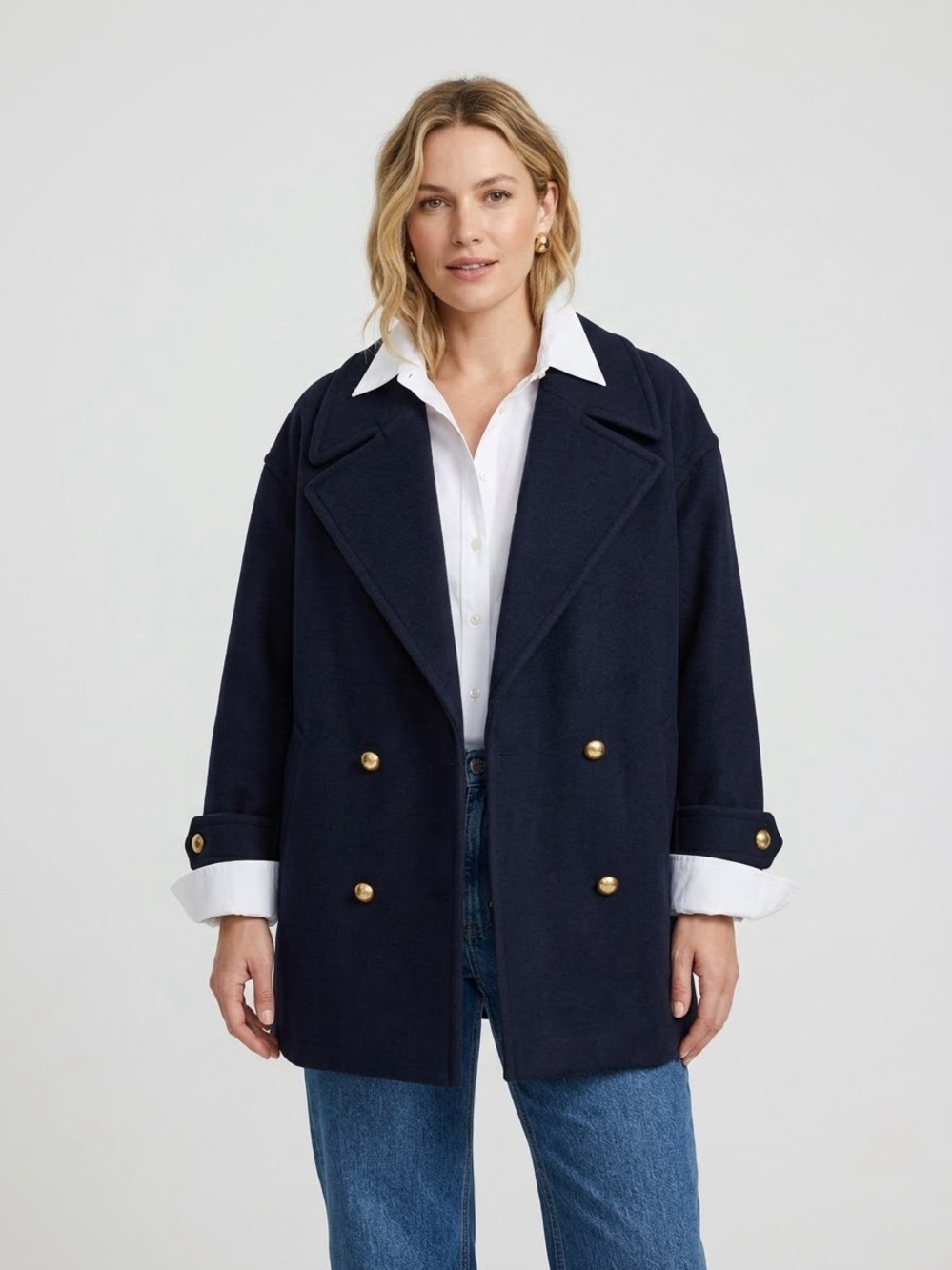 NWT KBB by KAHLANA Navy Double-Breasted Peacoat with Gold Buttons Size XL